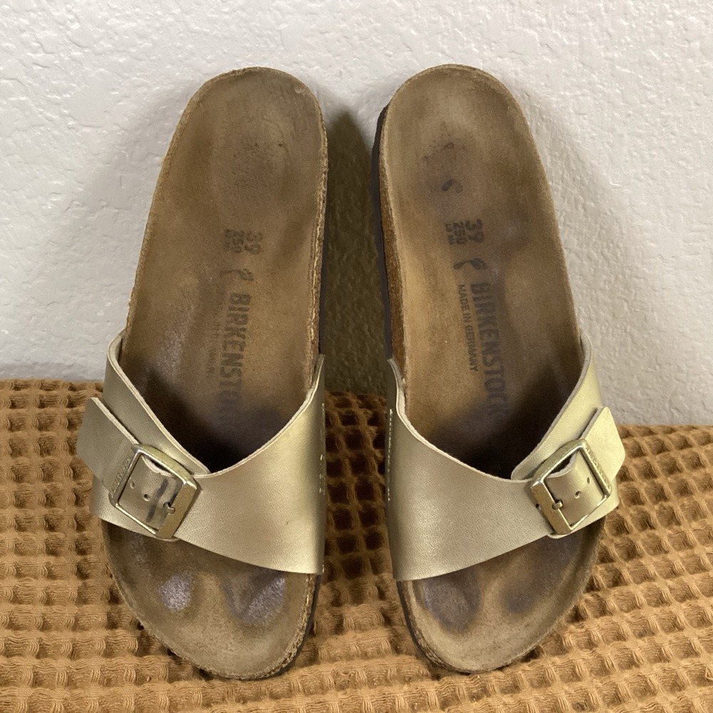 Birkenstock Madrid Gold Metallic Leather Womens Size 39 US 8 Sandals - Picture 8 of 9